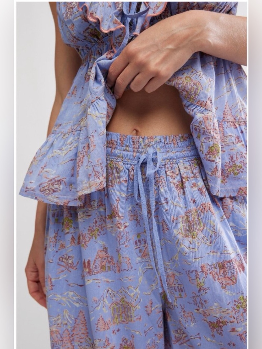 Free People Intimately Tangled Lights Pajama Set XS Blue Floral Ruffle Boho. - Picture 3 of 9